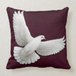 Flying White Dove on Maroon Pillows