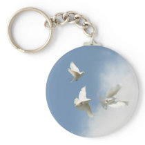 Flying white doves keychain