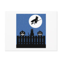 Flying Witch, Pumpkins, Cat Contemporary Postcards