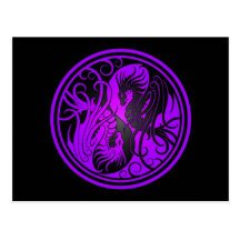 Flying Yin Yang Dragons - purple and black Postcard