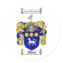 FLYNN FAMILY CREST -  FLYNN COAT OF ARMS ROUND STICKERS