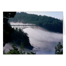 Fog drifts under the Deception Pass bridge at Card