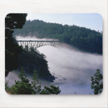 Fog drifts under the Deception Pass bridge at Mouse Pads