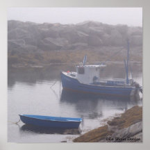 Foggy Morning Boats at Blue Rock Fishing Village Posters