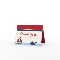 Folded Thank you Card Ahoy Nautical Whale Boat