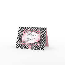 Folded Thank you Card Girly Butterfly Zebra Print