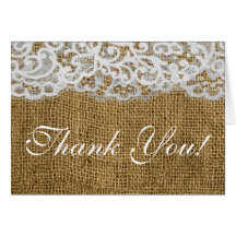 Folded Thank You Card Horse Shoes on Burlap Lace
