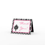 Folded Thank you Card Hot Pink Black Damask