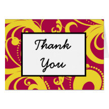 Folded Thank You Card Hot Pink/Yellow Swirls Dots