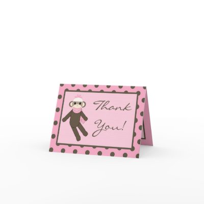 Folded Thank you Card Pink Sock Monkey by AnnLeeDesigns