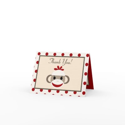 Folded Thank you Card Red Sock Monkey by AnnLeeDesigns