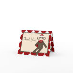 Folded Thank you Card Red Sock Monkey Argyle