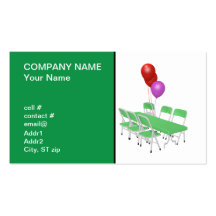 folding chair and tables with party balloons business card template