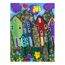 FOLK ART Bird Of Paradise BY LORI EVERETT postcard