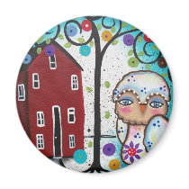 Folk Art By Lori Everett OWLS Fridge Magnet