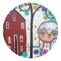 Folk Art By Lori Everett OWLS Round Stickers