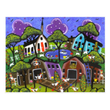 FOLK ART Chicken Flock BY LORI EVERETT postcard