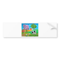 Folk art colourful cow and sheep painting