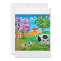 Folk art colourful cow and sheep painting
