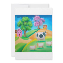 Folk art colourful cow and sheep painting