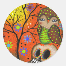 Folk Art Day Of The Dead By Lori Everett Round Sticker