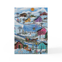Folk Art First Day Of Snow By Lori Greeting Card