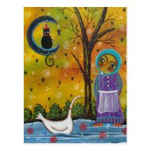 FOLK ART Owl Portrait BY LORI EVERETT postcard