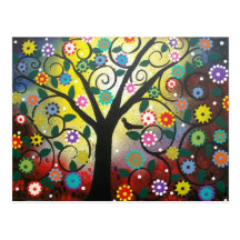 FOLK ART Tree Of Colours BY LORI EVERETT postcard