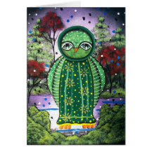 FOLK ART Whimsical Nigh Owl BY LORI greeting card