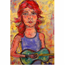 folk girl and colourful guitar acrylic cut out