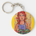 folk girl and colourful guitar key chain