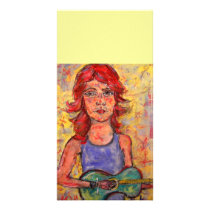 folk girl and colourful guitar custom photo card