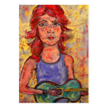 folk girl with colourful guitar business card template