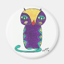 folk kitty Round Fridge Magnet