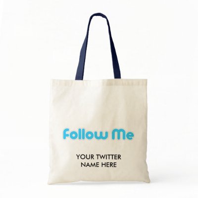 follow me (twitter) tote bags by TheCrewDesigns