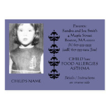 Food Allergy Identification Photo Contact Card Business Cards