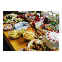 Food Cheese Cakes Fruit Juices Greeting Card