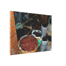 Food ingredients in a grocery stretched canvas prints