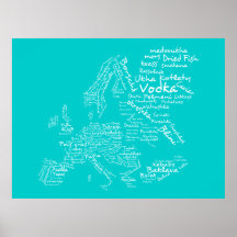 Food Map of Europe (Blue / Turquoise/ Teal / Aqua) Print