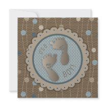 Foot Prints Boy Baby Shower Invitation Square