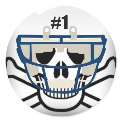 FOOTBALL SKULL AND CROSSBONES #1 ROUND STICKER by CreativeContribution
