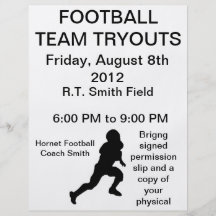Football team tryouts flyers