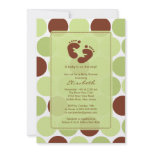 Footprint Baby Shower Invitation Green Polka Dots