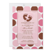 Footprint Baby Shower Invitation Pink Polka Dots