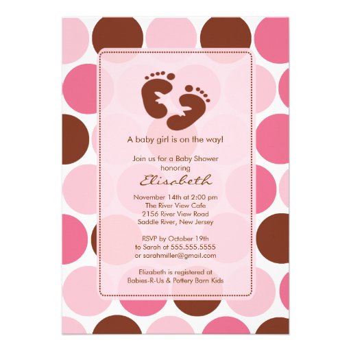 Footprint Baby Shower Invitation Pink Polka Dots at Zazzle.ca