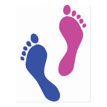 footprints coloured postcard
