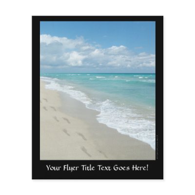 Footprints on White Sandy Beach, Scenic Aqua Blue Personalized Flyer by cutencomfy
