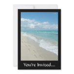 Footprints on White Sandy Beach, Scenic Aqua Blue Custom Announcements