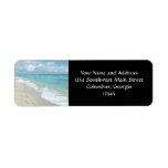 Footprints on White Sandy Beach, Scenic Aqua Blue labels