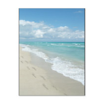 Footprints on White Sandy Beach, Scenic Aqua Blue Post Card